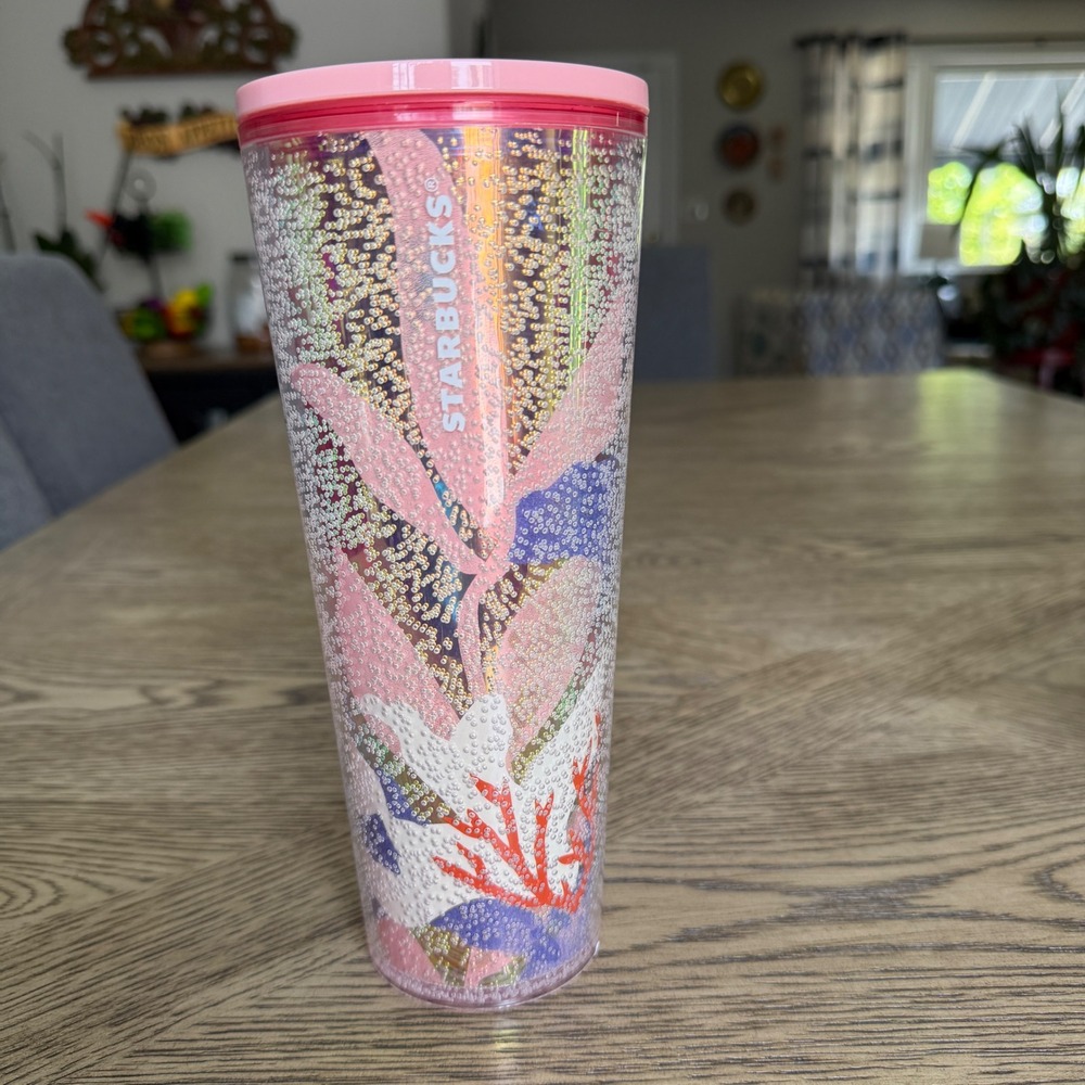 Starbucks 2020 Coral Reef Iridescent Bubble Venti Tumbler 24oz Pink Purple Cup